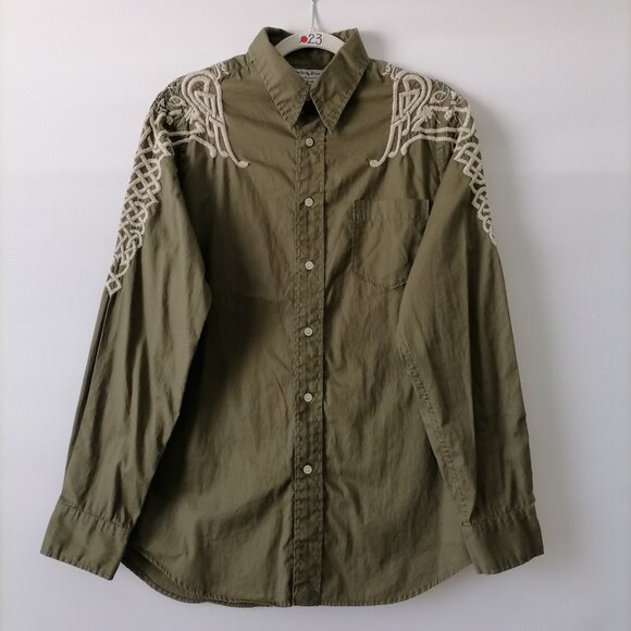 Lucky Brand Womens Green Long Sleeve Embroidered Button Up Shirt Size M - Picture 1 of 8